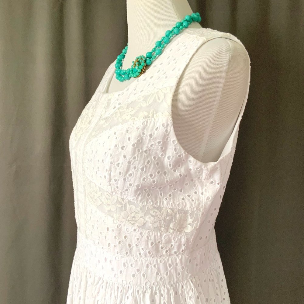 Chris McLaughlin White Eyelet & Lace Cotton Dress Cottagecore Artsy Sz 12 - Picture 7 of 16